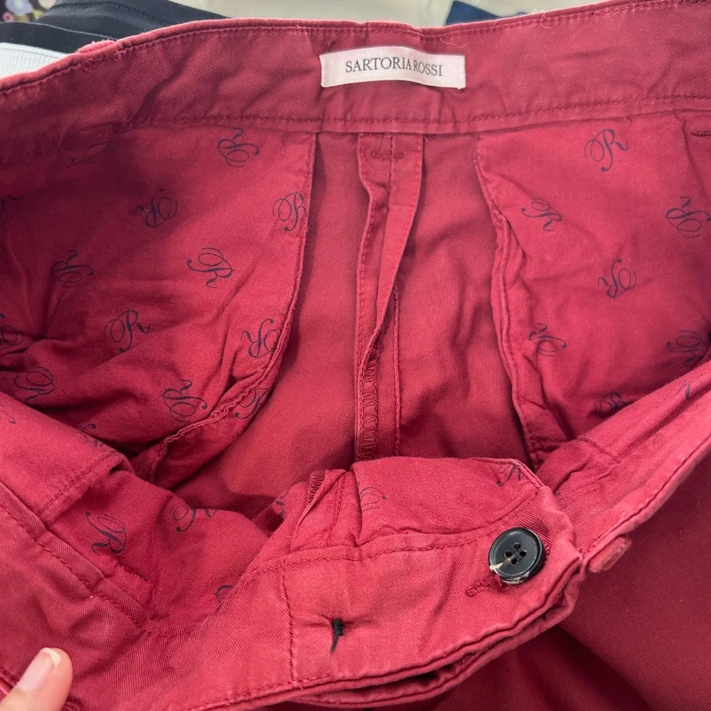 Sartoria Rossi Mens Chino Pants Red Cotton Slim Fit Trousers 30x30
